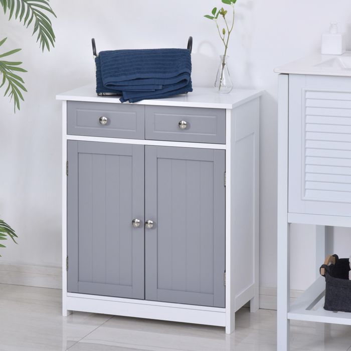 Armoire Salle De Bain Blanche Avec étagères Réglables - Meuble Rangement 60x30x80 Cm - Design Moderne, Portes à Panneaux, Pieds Réglables - 10