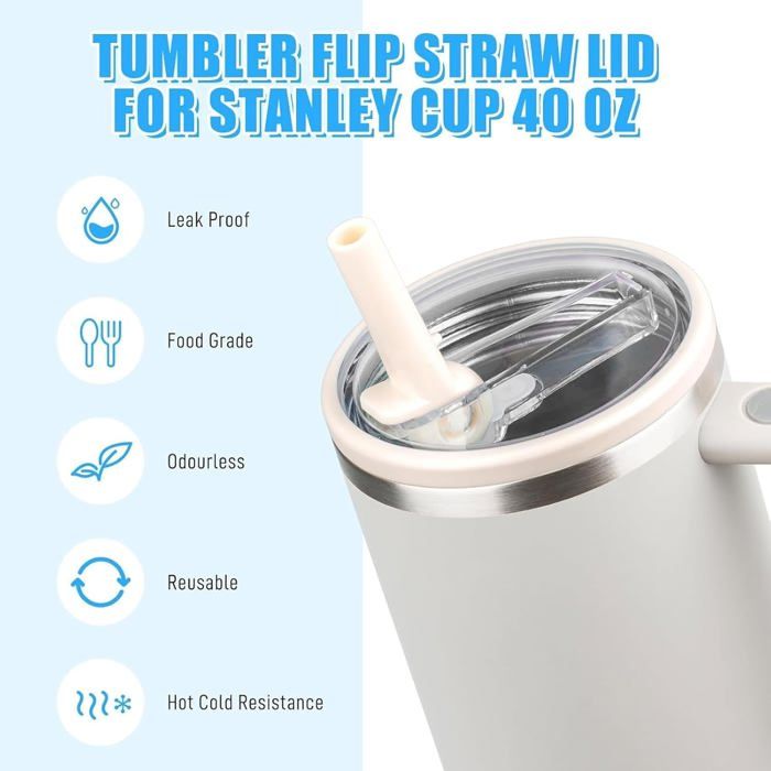 Lot De 2 Couvercles De Rechange Pour Gobelet Stanley 40 Oz - Étanches Avec Pailles Incluses - Accessoire Remplacement Couvercle Stanley Cup
