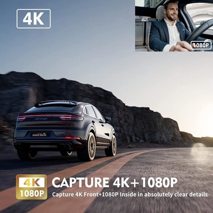 Dashcam 4K Abask Double Caméra (avant + Intérieur) | GPS Intégré, Détection Mouvement, Parking Mode | 32Go Carte SD Incluse | Angle 310°, Vision Nocturne IR