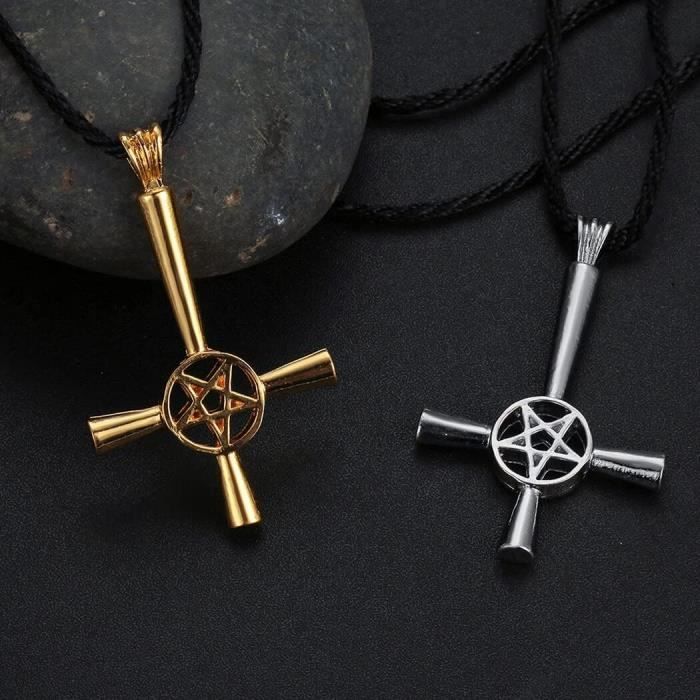 Collier Croix Léviathan Acier Inoxydable - Bijou Satanique Homme Femme Style Gothique