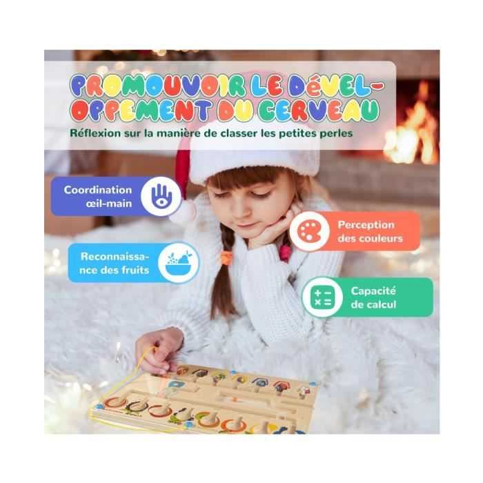 Fonyiunce Labyrinthe Magnétique – Couleurs Et Chiffres – Jeu En Bois Éducatif – Comptage Et Tri – Cadeau Enfant 3-6 Ans