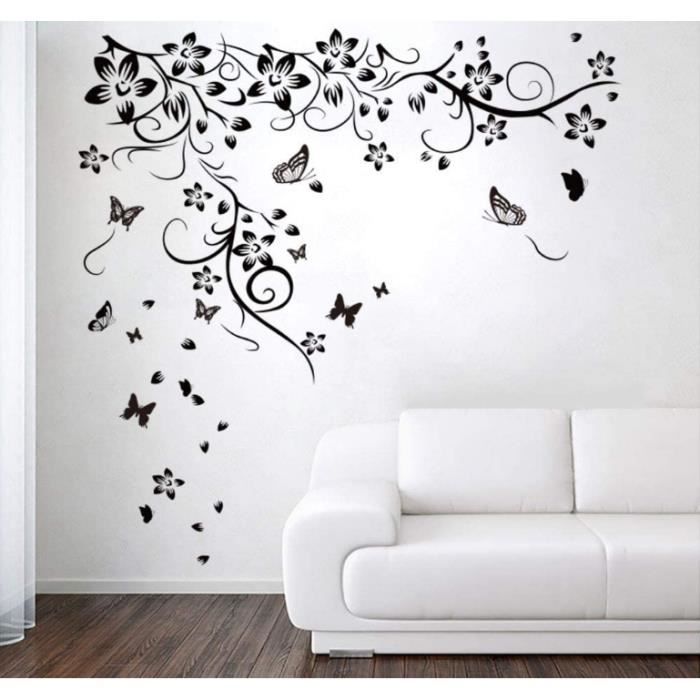 Stickers muraux : fleurs en noir et blanc - Sticker décoration