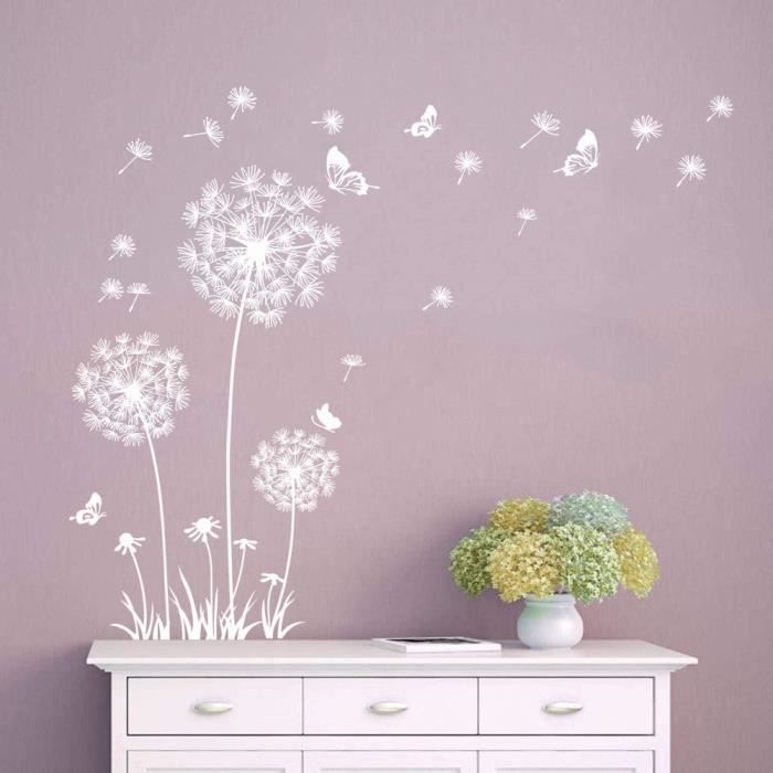 Stickers Muraux Plume Papillon Violet - Autocollants Décoration Salon Cuisine Chambre Enfants