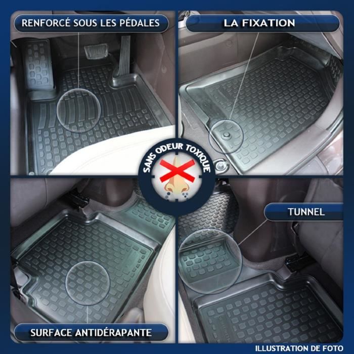 Tapis De Sol Caoutchouc 3D J&J Automotive Pour Golf 7 (2012-2019) - Noir, Antidérapant, Hauts Bords