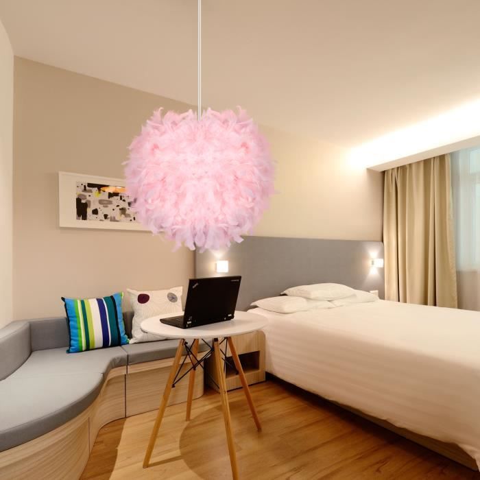 Suspension Plume Rose Naturelle 40 Cm – Lustre Plumes D'Oie Tissées Main, Élégant Plafonnier Bohème Pour Salon, Chambre, Bar