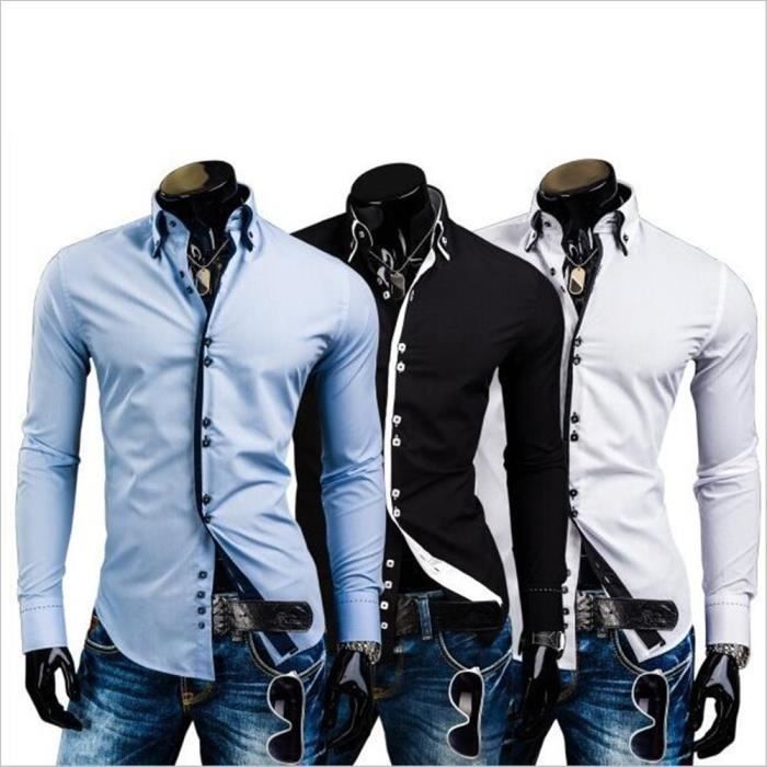 Chemise homme Marque De Luxe hommes Vetements 2018 Chemise a manches longues Vetement Nouvelle arrivee Grande Taille M XXXL B9 Blanc Cdiscount Sport