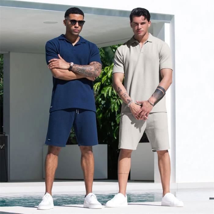 Ensemble de Vetement 2 pieces Homme Ete Casual Mode Respirant Quotidien Vacances Golf Noir