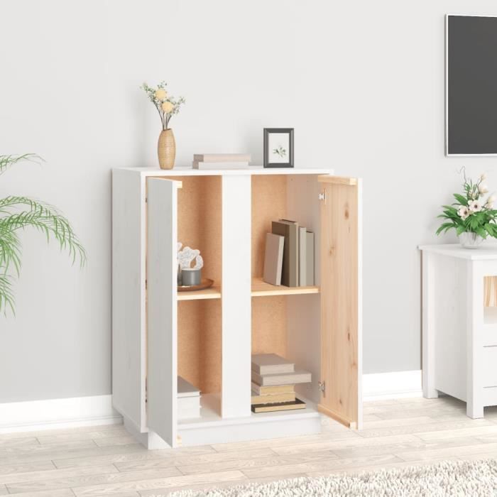 Buffet Blanc Style Chinois En Bois Massif - Meuble De Rangement élégant Pour Salon Ou Chambre