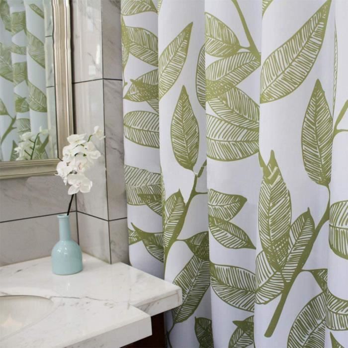 Rideau De Douche Feuilles De Lierre Vert 180x180cm - Tissu Polyester Imperméable Anti-Moisissure Avec 12 Crochets