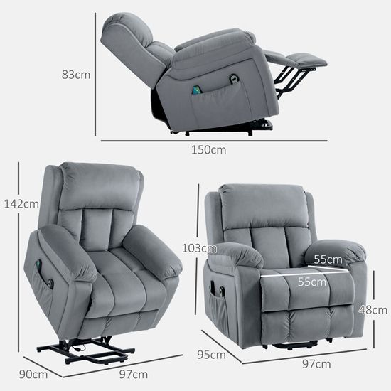 Fauteuil Relax Massant HOMCOM - Fonctions Massage, Chaleur Et Couchage - Pivotant, 4 Poches Latérales - Fauteuil TV électrique Confortable - 12