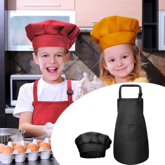 Ensemble Toque + Tablier Chef Pour Enfant – Motifs Colorés – Polyester – Tour De Tête Réglable 50-58 Cm