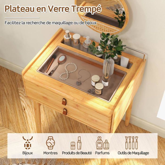 Giantex Ensemble de coiffeuse avec10 LED Miroir Pivotant à 360°,Table d Giantex Ensemble de coiffeuse avec10 LED Miroir Pivotant à 360°,Table d