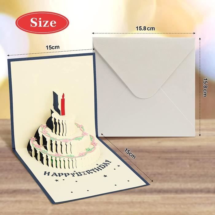 3d pour pop-up carte de vœux Joyeux anniversaire gâteau musique led carte  postale avec enveloppe
