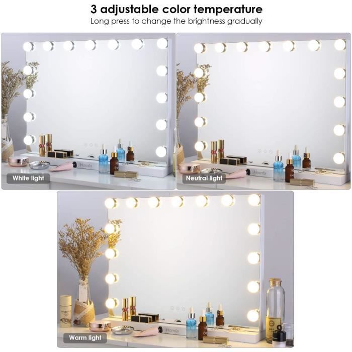 Miroir de Maquillage Tactile à LED,Éclairage Réglable,avec Lumière Créative,pour Bureau- 3lights
