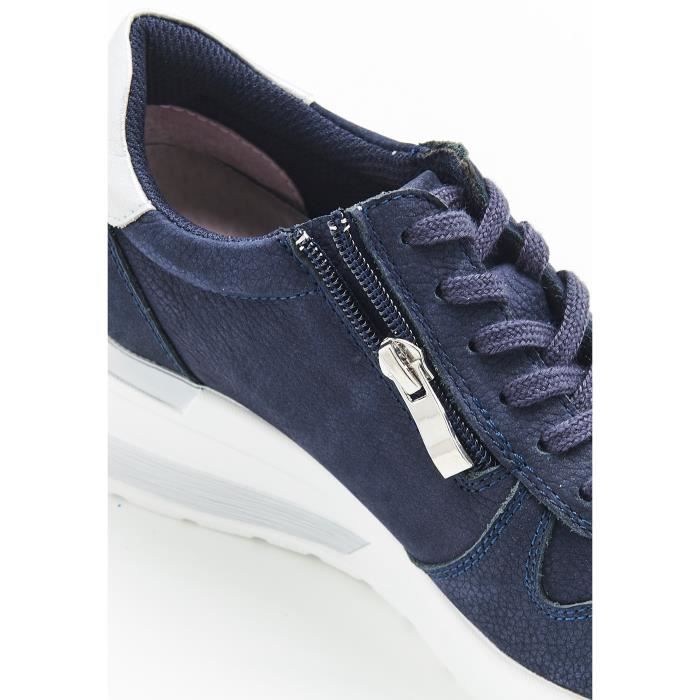 Baskets compensees legeres Amortyl DAMART Marine Femme Cuir Lacets Marine Cdiscount Chaussures