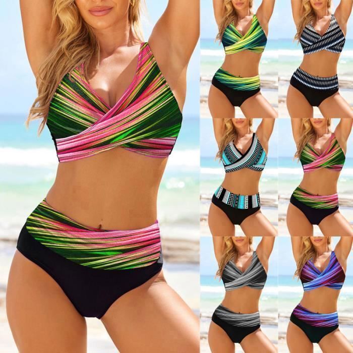 Maillots de Bain Femme Boho Deux Pieces Push Up Bikini Set Ensemble Imprime Floral Taille Haute Triangle Swimwear Rose Rose Cdiscount Pret a Porter