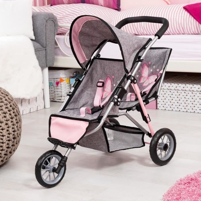 Poussette canne double rose sales