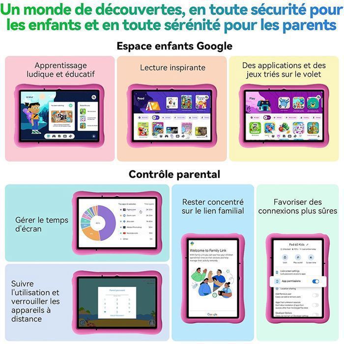 EagleSoar Tablette pour Enfants 10 pouces, Tablette Android 14 Processeur Octa-Core, Kids Tablette 3 à 12 ans, 10Go RAM + 64Go ROM, avce Logiciel Apprentissage pour Eenfants et Contrôle Parental(Bleu EagleSoar Tablette pour Enfants 10 pouces, Tablette Android 14 Processeur Octa-Core, Kids Tablette 3 à 12 ans, 10Go RAM + 64Go ROM, avce Logiciel Apprentissage pour Eenfants et Contrôle Parental(Bleu