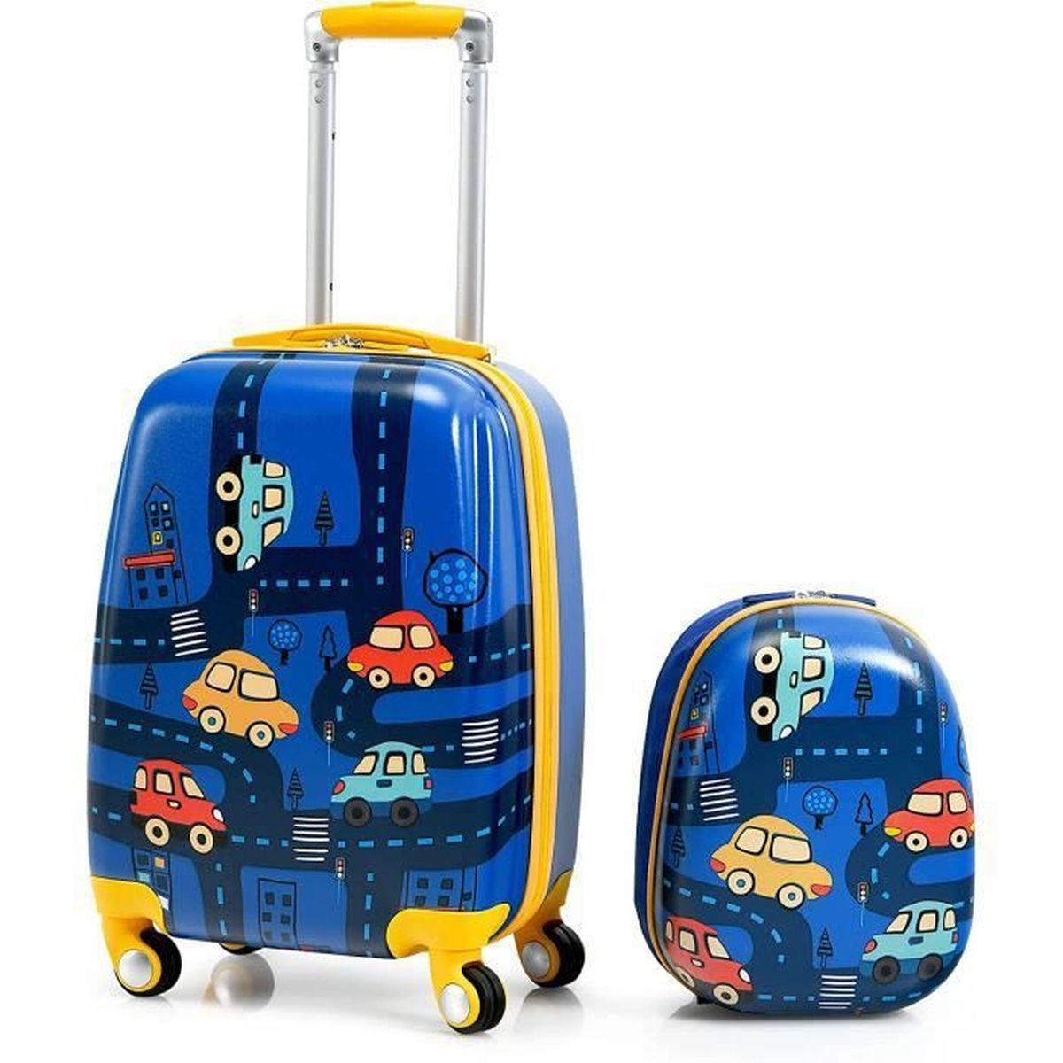 GOPLUS Valise Enfant 18” à Roulettes avec Sac à Dos 12”, Motif Mignon,Surface Etanche,Hauteur de