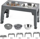 BRAND Gamelles Chiens Surélevées de 5 Hauteurs Ajustables, Support Surélevé avec 3Gamelle pour Chien de Taille Moyenne et Grande, Gris