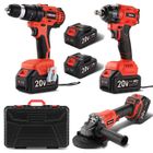 Kit d'outils TEENO 3 pièces (meuleuse d'angle sans balais + clé sans balais + perceuse à percussion) Batterie 20 volts 3 Ah*2