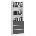 Bibliothèque de bureau AKORD R60 Blanche 60 cm 3 tiroirs façade Gris Graphite 3 étagères 60x35x180 cm