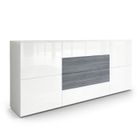 Vladon Buffet dressoir Rova en Blanc mat - Blanc haute brillance - Avola-Anthracite