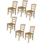 T M C S Tommychairs - Set 6 chaises cuisine SAVOIE, robuste structure en bois de hêtre poli non traité, 100% naturel et assise en paille