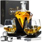 Whisiskey - Carafe Whisky – Diamant – 1000 ml - Coffret Cadeau Homme - Set Whiskey Luxueux – 4x Verre a Whisky & 4x Pierre à Whisky