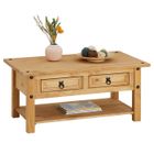 IDIMEX Table basse de salon SALSA rectangulaire en bois style mexicain avec 2 tiroirs, en pin massif finition teintée/cirée