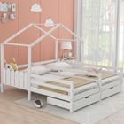 OKWISH Lit Enfant Cabane - 200×90cm×2 - Cadre de Lit avec 2 Tiroirs et Sommier À Lattes - Bois - Blanc
