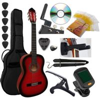 Pack Guitare Classique 3/4 (Enfant 8-13 ans) 10 Accessoires Cour Vidéo et DVD (Rouge)