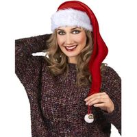 Bonnet de Père Noël en Tissu Effet Velours Rouge et Blanc avec Grelot et Pompon - Adulte - Intérieur