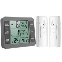 Thermomètre de Frigo Congelateur, Thermomètre de Réfrigérateur sans Fil avec 2 Capteurs, Alarme Sonore, Min/Max - Gris