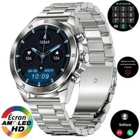 Montre Connectée Femme Homme Ronde Hybride Lunette Appel Bleutooth Micro Assistant Vocal avec Thermomètre Bracelet Acier Inoxydable