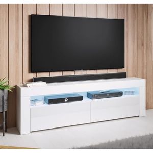 MEUBLE TV Meuble TV - AKER - 140 x 50,5 x 35cm - Blanc brillant - LED