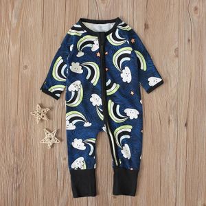 PYJAMA 0-4 Ans Pyjama Bleu Marine Bébé Garçon Grenouillère Zippée Combinaison Nuage Imprimé pour Nouveau-né Enfant