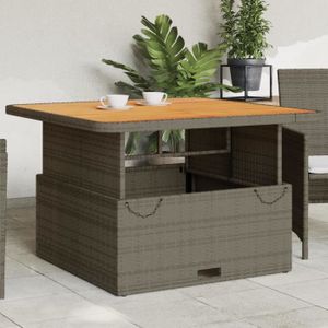 TABLE DE JARDIN  Meuble Table de jardin - Gris - 110x110x71 cm - Résine tressée bois d'acacia 21 KG