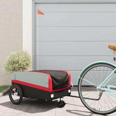 Remorque De Vélo VidaXL – Noire, 126x63x34 Cm, Capacité 45 Kg, Chariot De Transport Pour Enfants, Courses, Bagages, Avec Drapeau De Sécurité