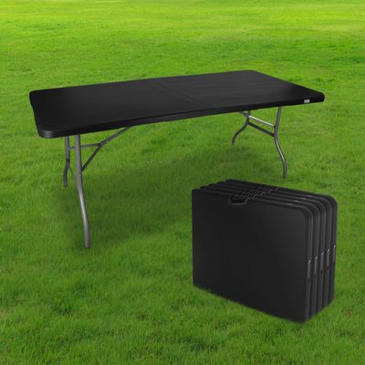 Table Pliante Rectangulaire Aspect Rotin 8 Personnes - Table Jardin Extérieure L180x75xH73cm - Noir