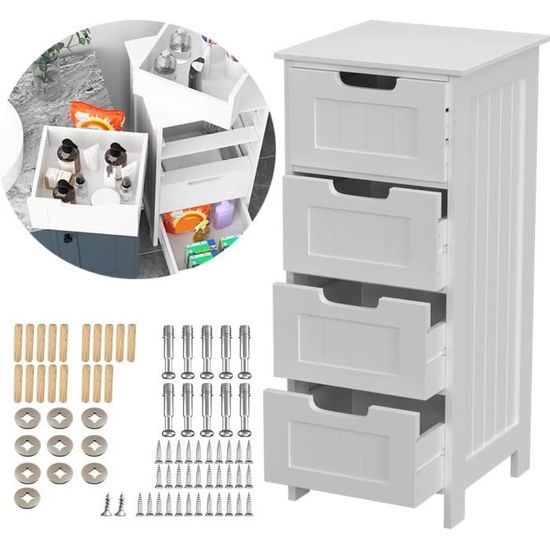 DREAMADE Meuble De Rangement Sur Pied Avec 4 Tiroirs1 Placard Réglable