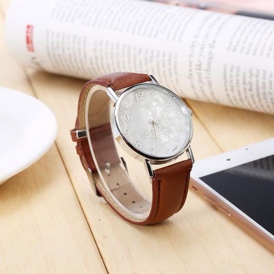 HURRISE Montre femme Bracelet en cuir PU la mode montre quartz