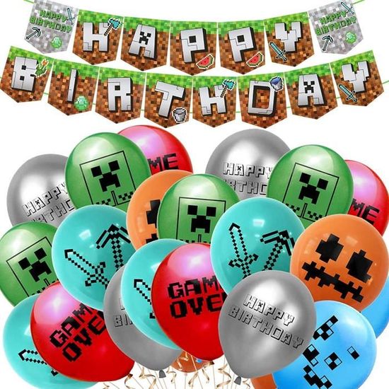 Accessoires de fête de jeu vidéo, décoration de fête à thème Miner Gamer  avec bannière de joyeux anniversaire, ballons d'or - Cdiscount Maison