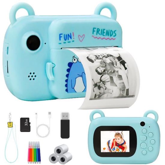 Appareil Photo Instantané Enfant 24MP 1080P – Avec Carte 32GB Et 3 Rouleaux De Papier – Cadeau 3-12 Ans (bleu)