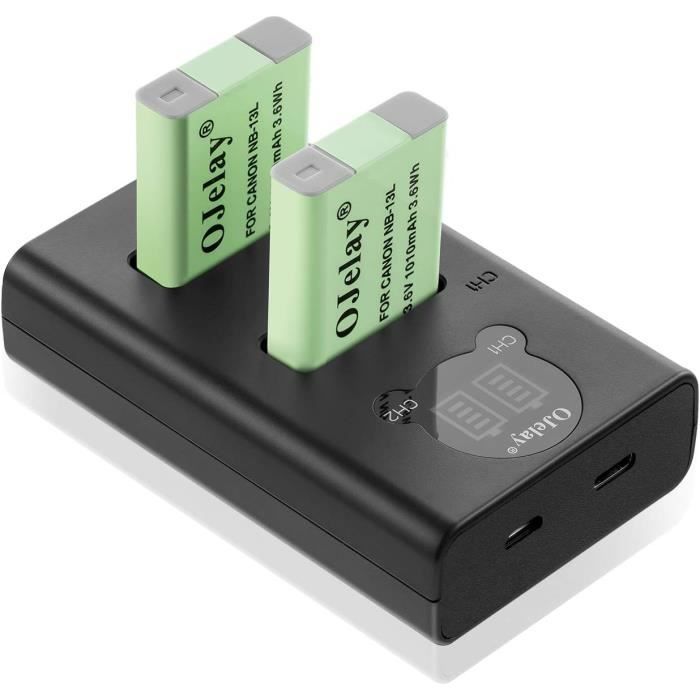2 Batteries NB-13L + Chargeur Pour Canon - Compatible G7 X, G5 X, G9 X, SX720HS, Etc. - 1010mAh