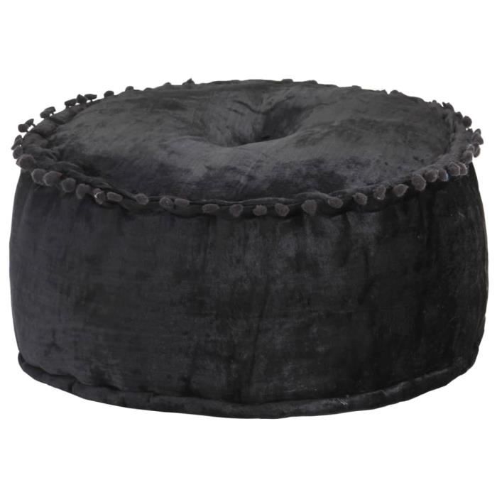 Pouf Rond Velours 40 x 20 cm Anthracite -Forestshop®
