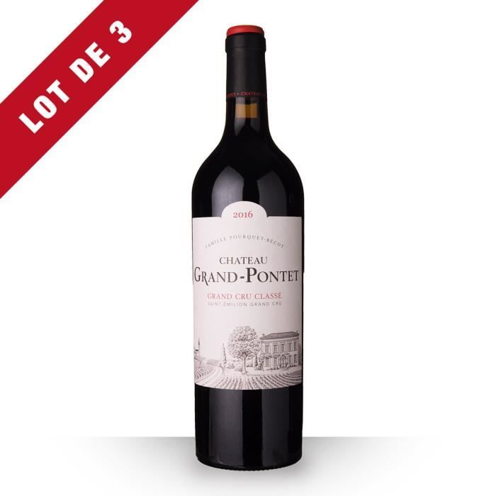 3x Château Grand-Pontet 2016 AOC Saint-Emilion Grand Cru - 3x75cl - Vin Rouge