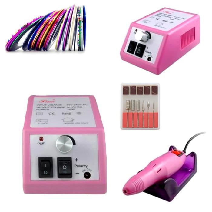 Kit Ponceuse à Ongles Polissoir Lime Nail Drill Appareil Electrique 20000RPM Professional pour Ongle Pied Manucure Pédicure Rose