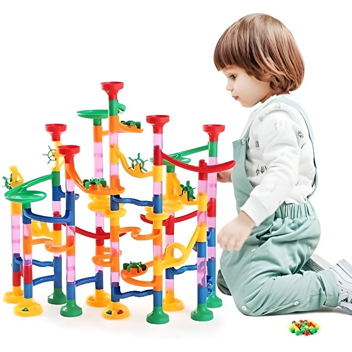 circuits de billes, 133 pcs labyrinthe billes toboggan à billes pour enfant jeu de construction avec billes pour enfant 3 ans+
