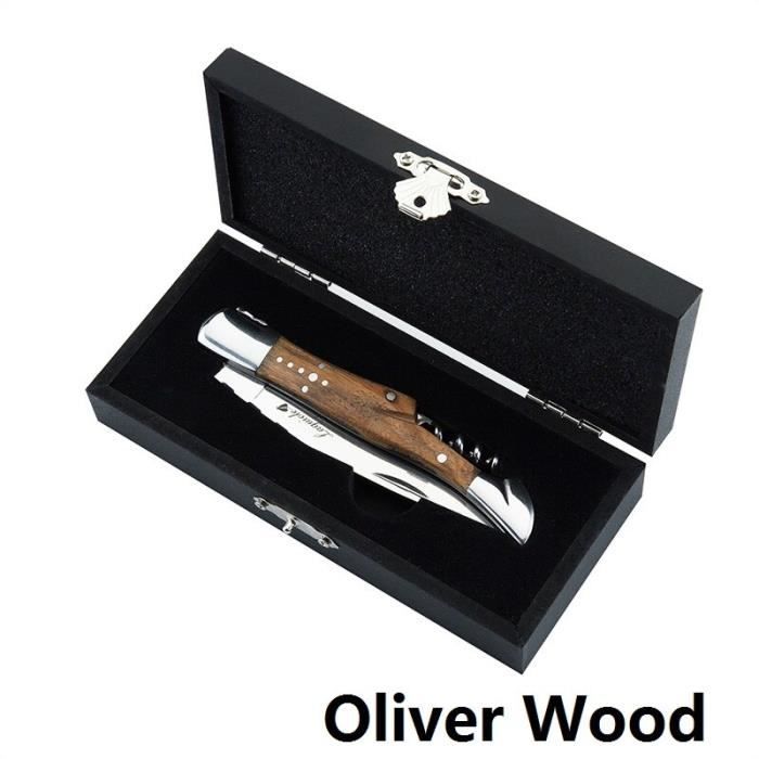 Couteau à vin de Style Laguiole tire-bouchon en acier inoxydable ouvre-bouteille de vin - Modèle: Oliver Wood handle - WMKPQA11210